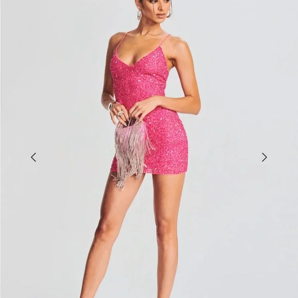 RETROFETE Neon Pink Sequin Dress- Size M - Picture 5 of 10